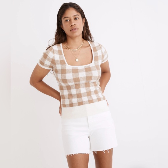 Madewell NWOT Square-Neck Sweater Tee Sweater in Gingham - Picture 2 of 10